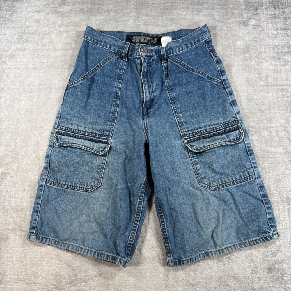 Levis Shorts Youth XL Blue Silver Tab Cargo Baggy Denim 90s Skater Streetwear